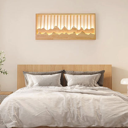 Chinese Mountains Rubber Wood LED Wall Sconce Lamp