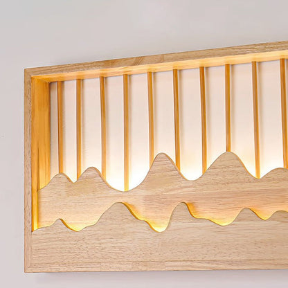 Chinese Mountains Rubber Wood LED Wall Sconce Lamp