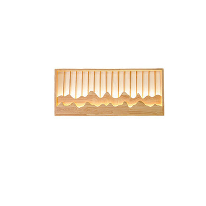 Chinese Mountains Rubber Wood LED Wall Sconce Lamp