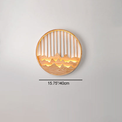 Chinese Mountains Rubber Wood LED Wall Sconce Lamp