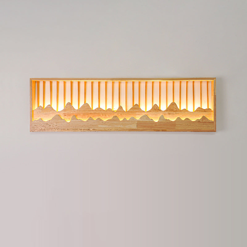 Chinese Mountains Rubber Wood LED Wall Sconce Lamp