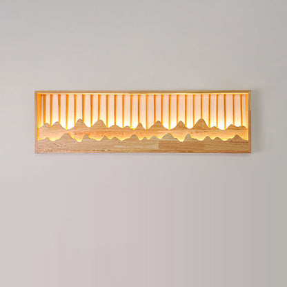 Chinese Mountains Rubber Wood LED Wall Sconce Lamp