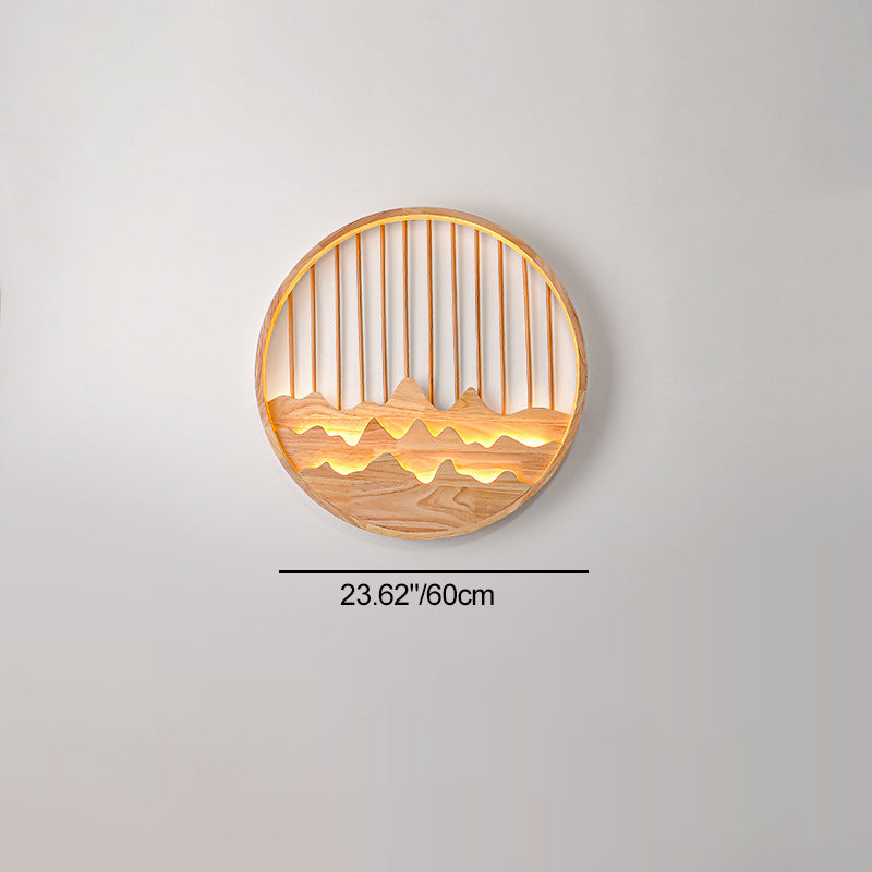 Chinese Mountains Rubber Wood LED Wall Sconce Lamp