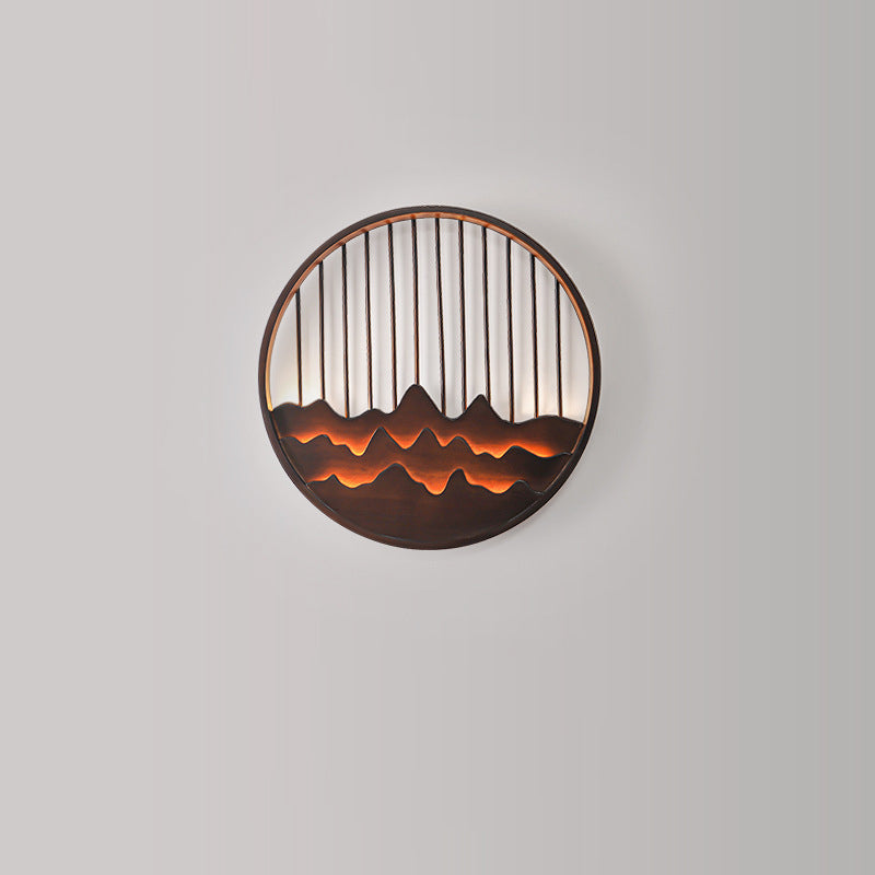 Chinese Mountains Rubber Wood LED Wall Sconce Lamp
