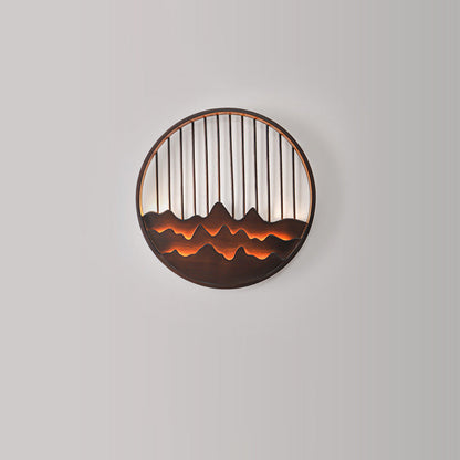 Chinese Mountains Rubber Wood LED Wall Sconce Lamp