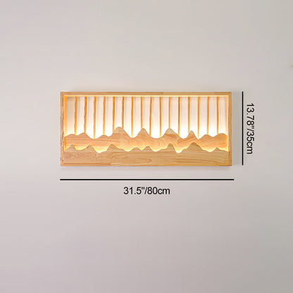 Chinese Mountains Rubber Wood LED Wall Sconce Lamp