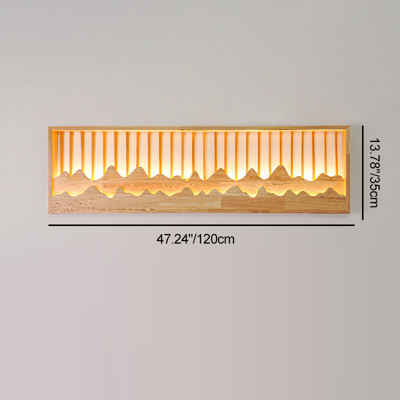 Chinese Mountains Rubber Wood LED Wall Sconce Lamp