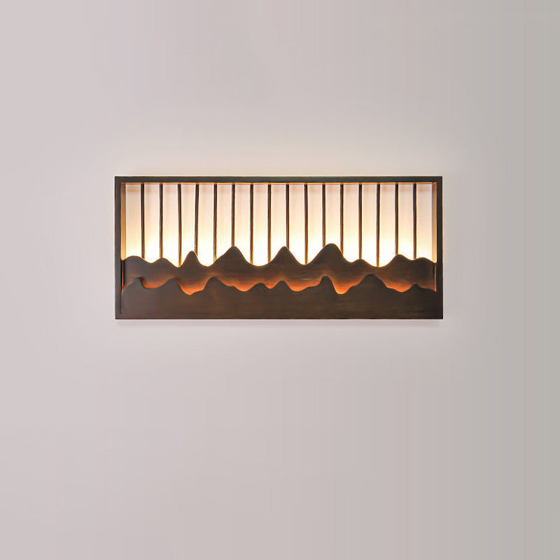 Chinese Mountains Rubber Wood LED Wall Sconce Lamp