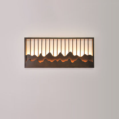 Chinese Mountains Rubber Wood LED Wall Sconce Lamp