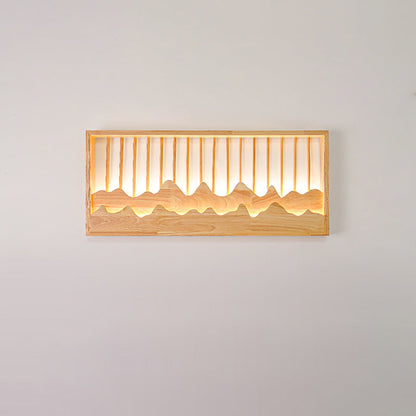 Chinese Mountains Rubber Wood LED Wall Sconce Lamp
