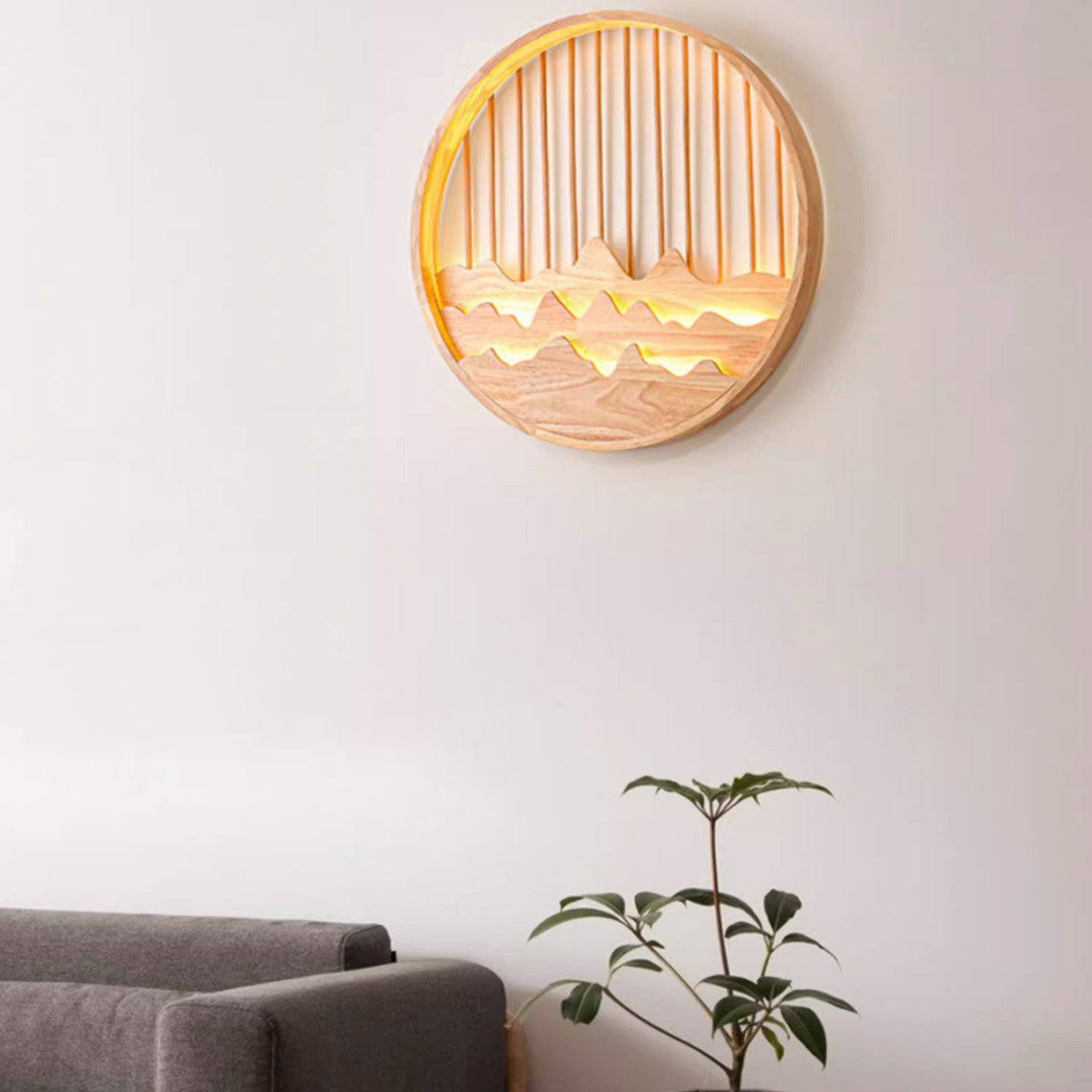 Chinese Mountains Rubber Wood LED Wall Sconce Lamp