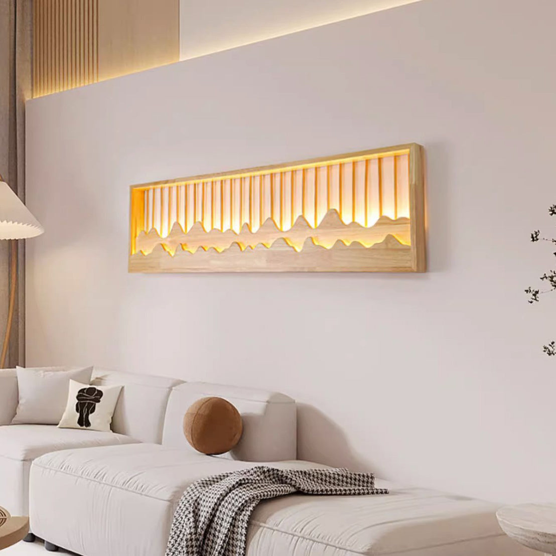 Chinese Mountains Rubber Wood LED Wall Sconce Lamp