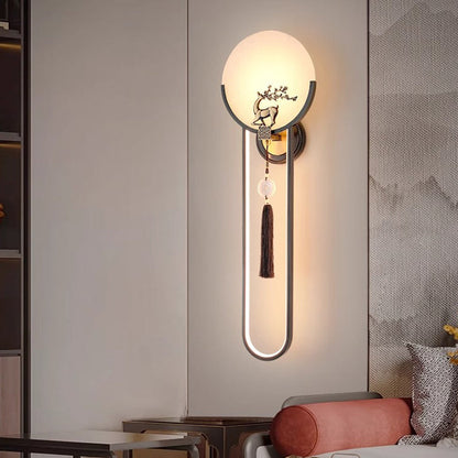 Chinese Round Deer Marble Copper LED Wall Sconce Lamp