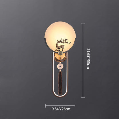 Chinese Round Deer Marble Copper LED Wall Sconce Lamp