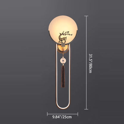 Chinese Round Deer Marble Copper LED Wall Sconce Lamp
