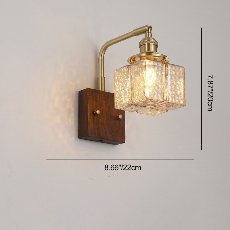 Blocks Solid Wood Copper Glass 1 - Light Wall Sconce Lamp