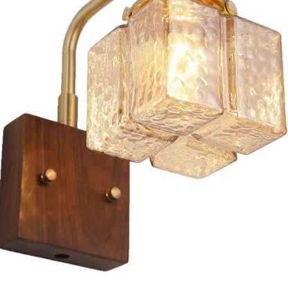 Blocks Solid Wood Copper Glass 1 - Light Wall Sconce Lamp