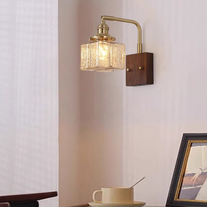 Blocks Solid Wood Copper Glass 1 - Light Wall Sconce Lamp