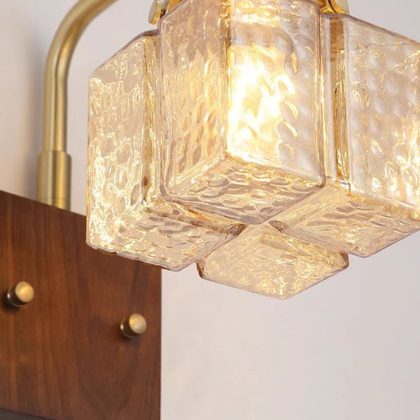 Blocks Solid Wood Copper Glass 1 - Light Wall Sconce Lamp