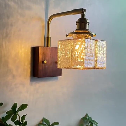 Blocks Solid Wood Copper Glass 1 - Light Wall Sconce Lamp