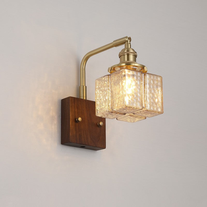 Blocks Solid Wood Copper Glass 1 - Light Wall Sconce Lamp