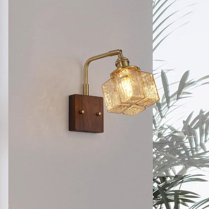 Blocks Solid Wood Copper Glass 1 - Light Wall Sconce Lamp