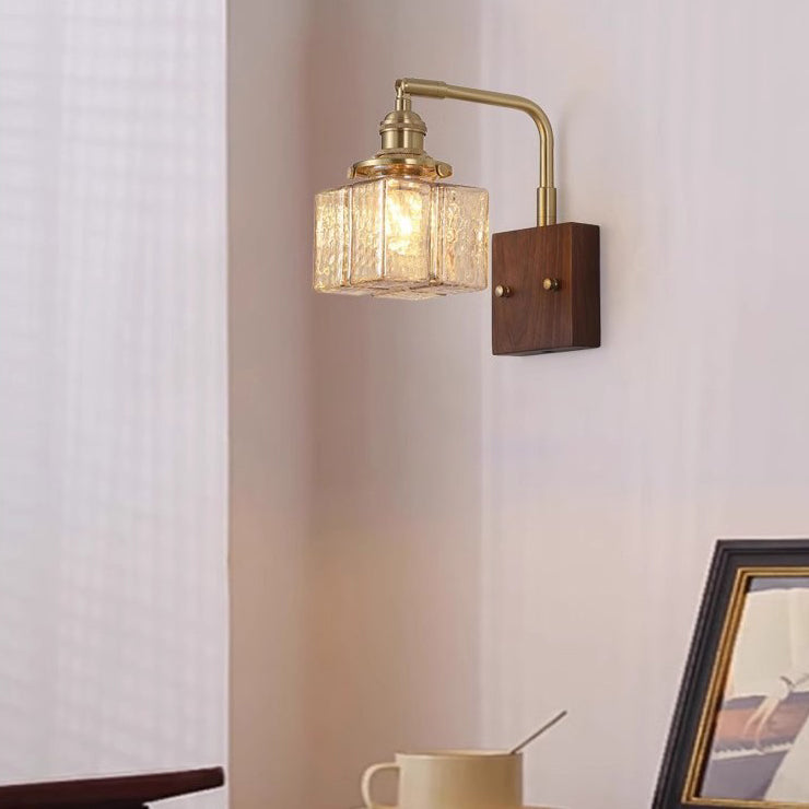 Blocks Solid Wood Copper Glass 1 - Light Wall Sconce Lamp