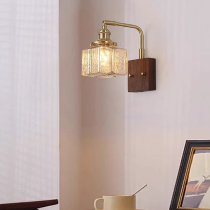 Blocks Solid Wood Copper Glass 1 - Light Wall Sconce Lamp