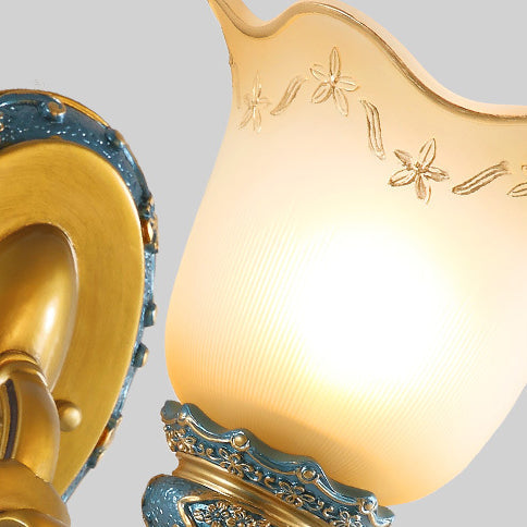 Morning Glory Iron Resin Glass 1/2 - Light Wall Sconce Lamp