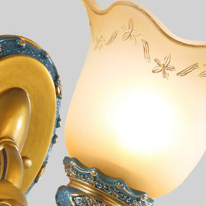 Morning Glory Iron Resin Glass 1/2 - Light Wall Sconce Lamp