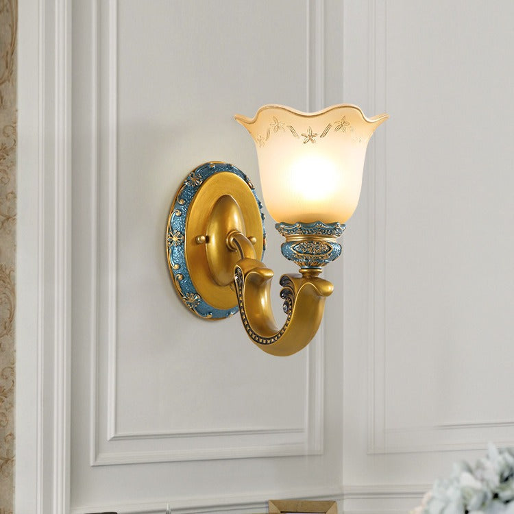 Morning Glory Iron Resin Glass 1/2 - Light Wall Sconce Lamp