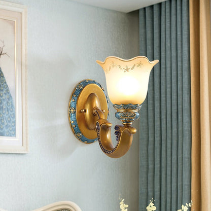 Morning Glory Iron Resin Glass 1/2 - Light Wall Sconce Lamp
