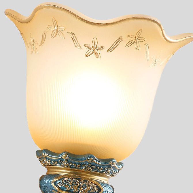 Morning Glory Iron Resin Glass 1/2 - Light Wall Sconce Lamp