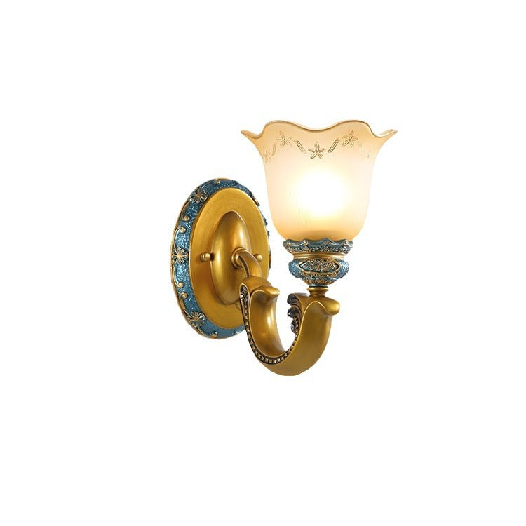 Morning Glory Iron Resin Glass 1/2 - Light Wall Sconce Lamp