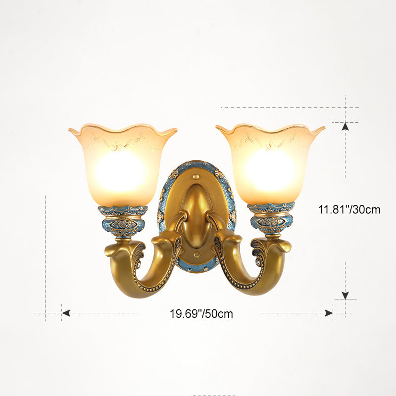 Morning Glory Iron Resin Glass 1/2 - Light Wall Sconce Lamp