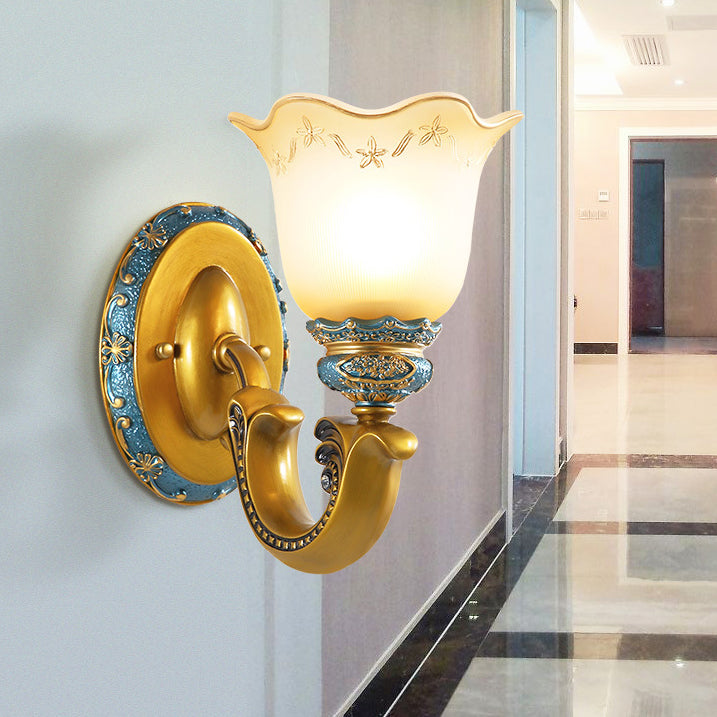 Morning Glory Iron Resin Glass 1/2 - Light Wall Sconce Lamp