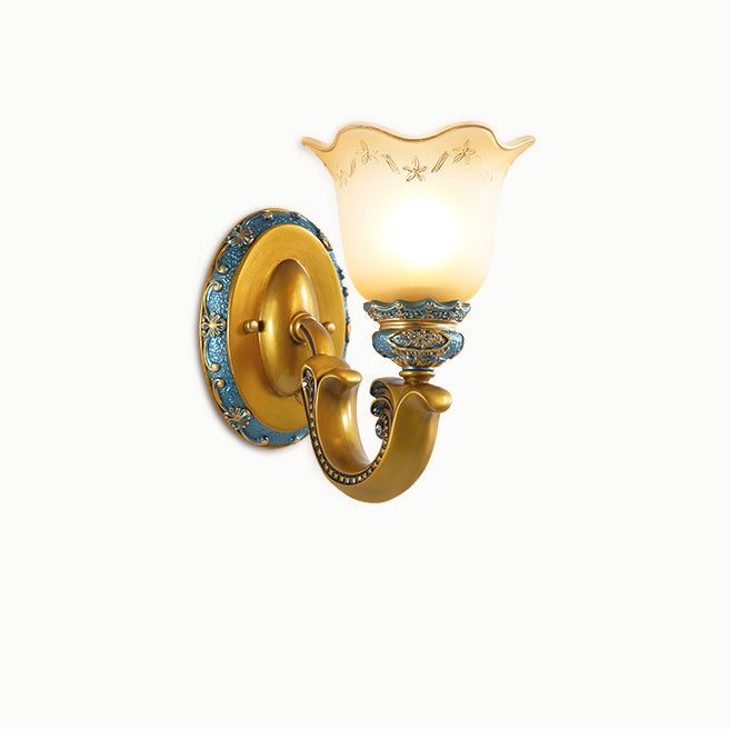 Morning Glory Iron Resin Glass 1/2 - Light Wall Sconce Lamp
