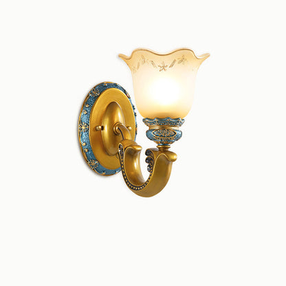 Morning Glory Iron Resin Glass 1/2 - Light Wall Sconce Lamp