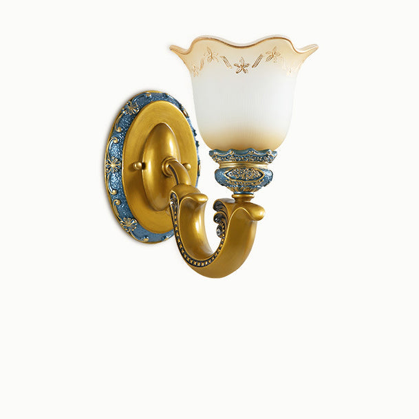 Morning Glory Iron Resin Glass 1/2 - Light Wall Sconce Lamp