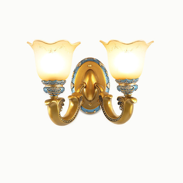Morning Glory Iron Resin Glass 1/2 - Light Wall Sconce Lamp
