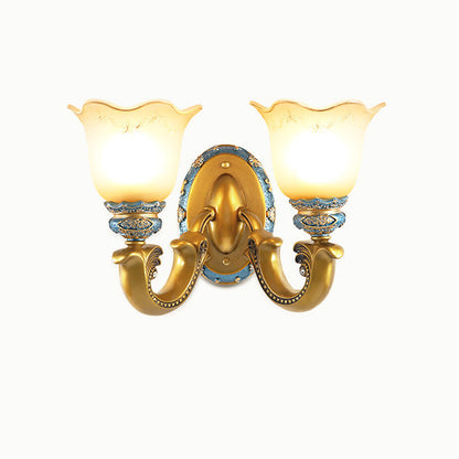 Morning Glory Iron Resin Glass 1/2 - Light Wall Sconce Lamp