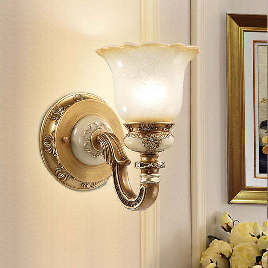 Morning Glory Iron Resin Glass 1/2 - Light Wall Sconce Lamp