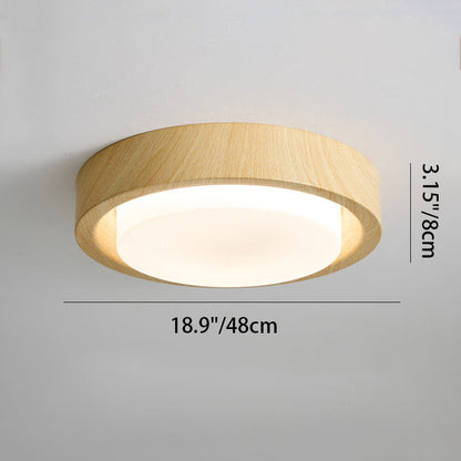 Contemporary Nordic Round Wood Iron Glass LED Flush Mount Ceiling Light For Hallways
