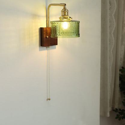 Mid-Century Glass & Brass 1-Light Wall Sconce