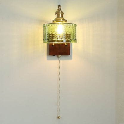 Mid-Century Glass & Brass 1-Light Wall Sconce