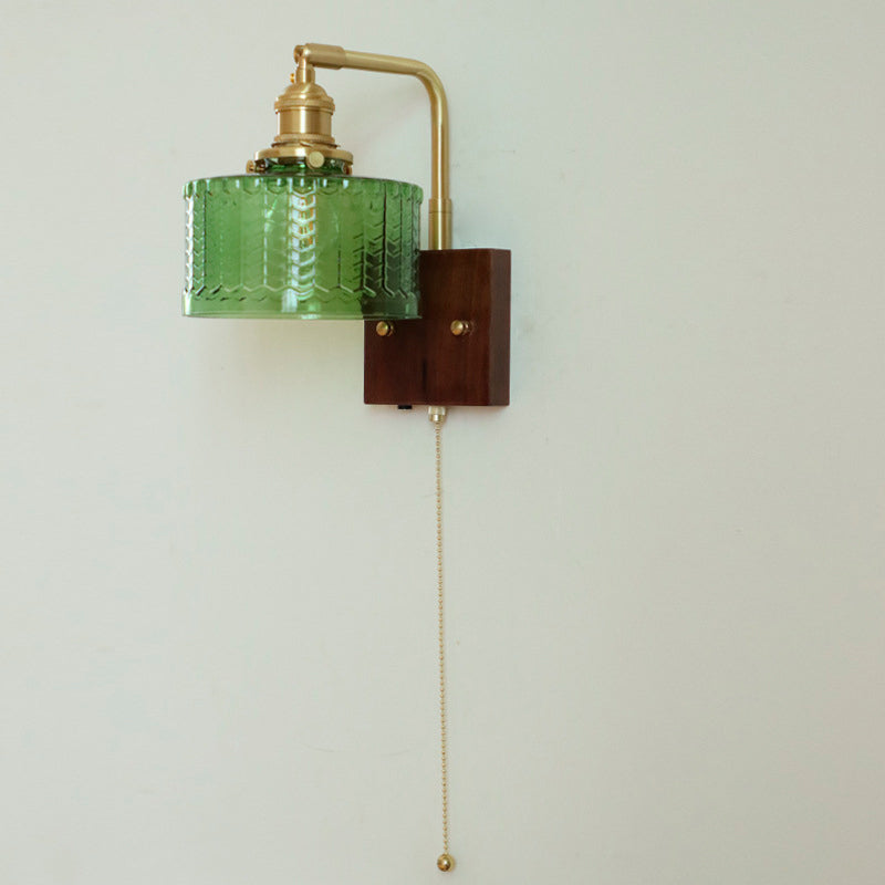Mid-Century Glass & Brass 1-Light Wall Sconce