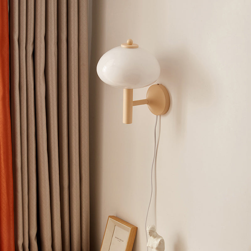 Mushroom-Shaped Glass Wrought Iron 1-light Wall Sconce Lamp