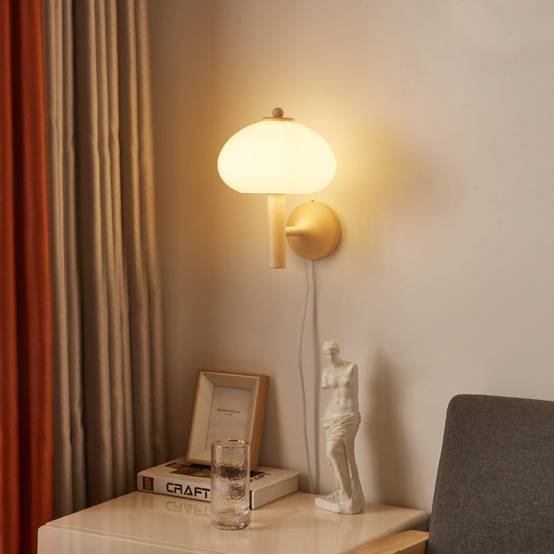 Mushroom-Shaped Glass Wrought Iron 1-light Wall Sconce Lamp