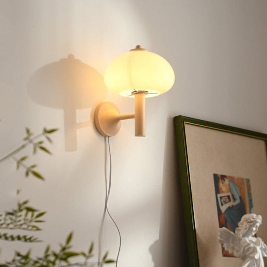 Mushroom-Shaped Glass Wrought Iron 1-light Wall Sconce Lamp
