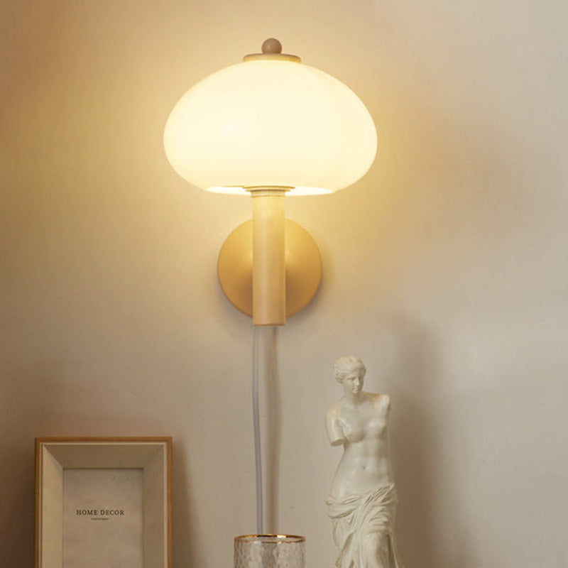 Mushroom-Shaped Glass Wrought Iron 1-light Wall Sconce Lamp